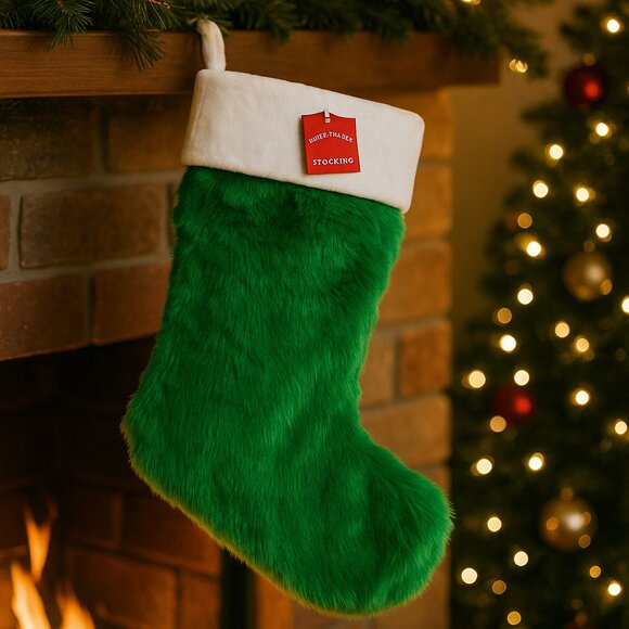 NWT Lime Green Faux Fur Christmas Stocking White Cuff & Hang Loop 21" Wondershop - Picture 1 of 1